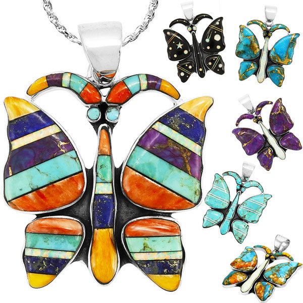 Butterfly Spiny Turquoise Pendant Sterling Silver P3290-C89