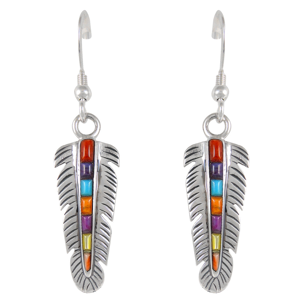 Sterling Silver Feather Earrings Multicolor E1016-SM-C51