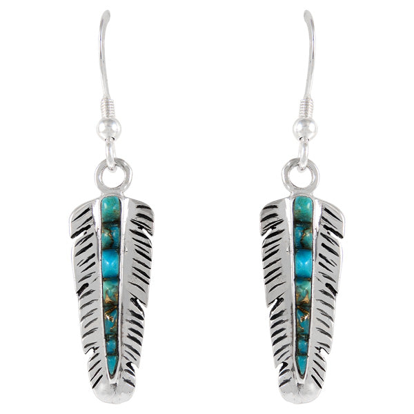 Sterling Silver Feather Earrings Matrix Turquoise E1016-C84