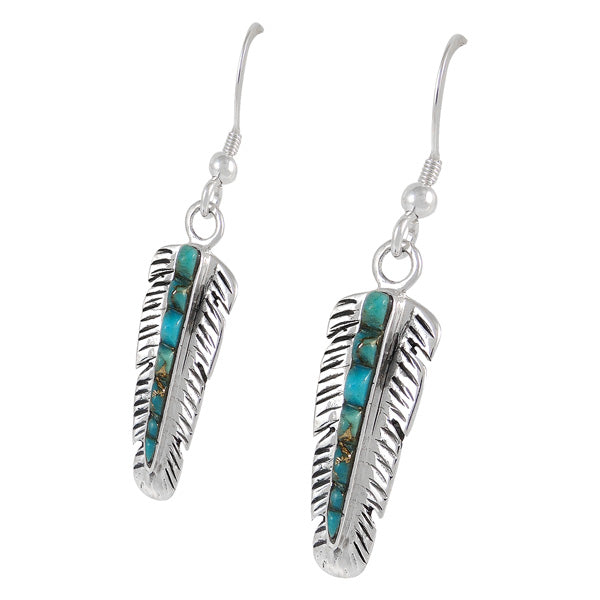 Sterling Silver Feather Earrings Matrix Turquoise E1016-C84