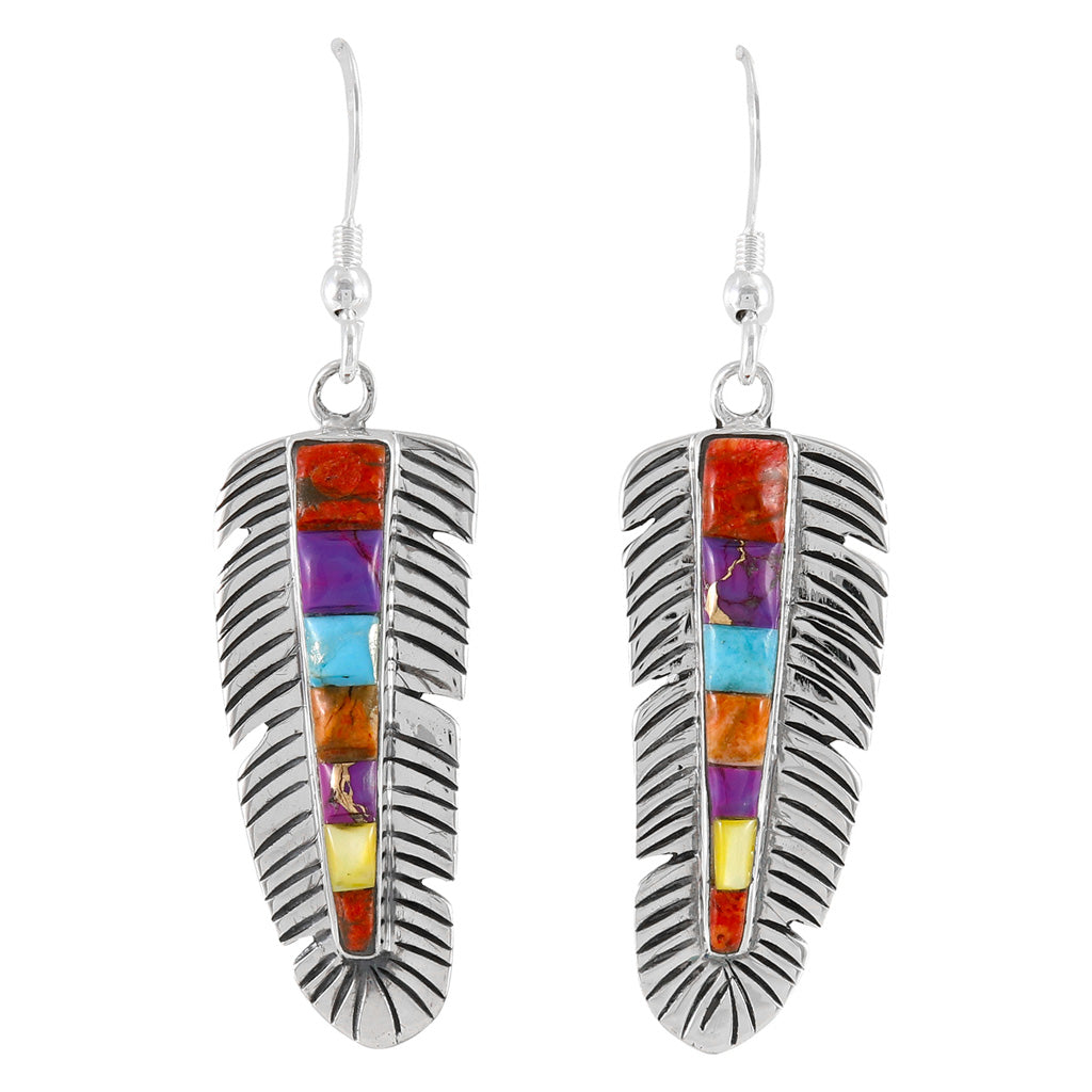 Feather Multi Gemstone Earrings SilveryCopper™ E1016-LG-SB-C71 (Larger Version)