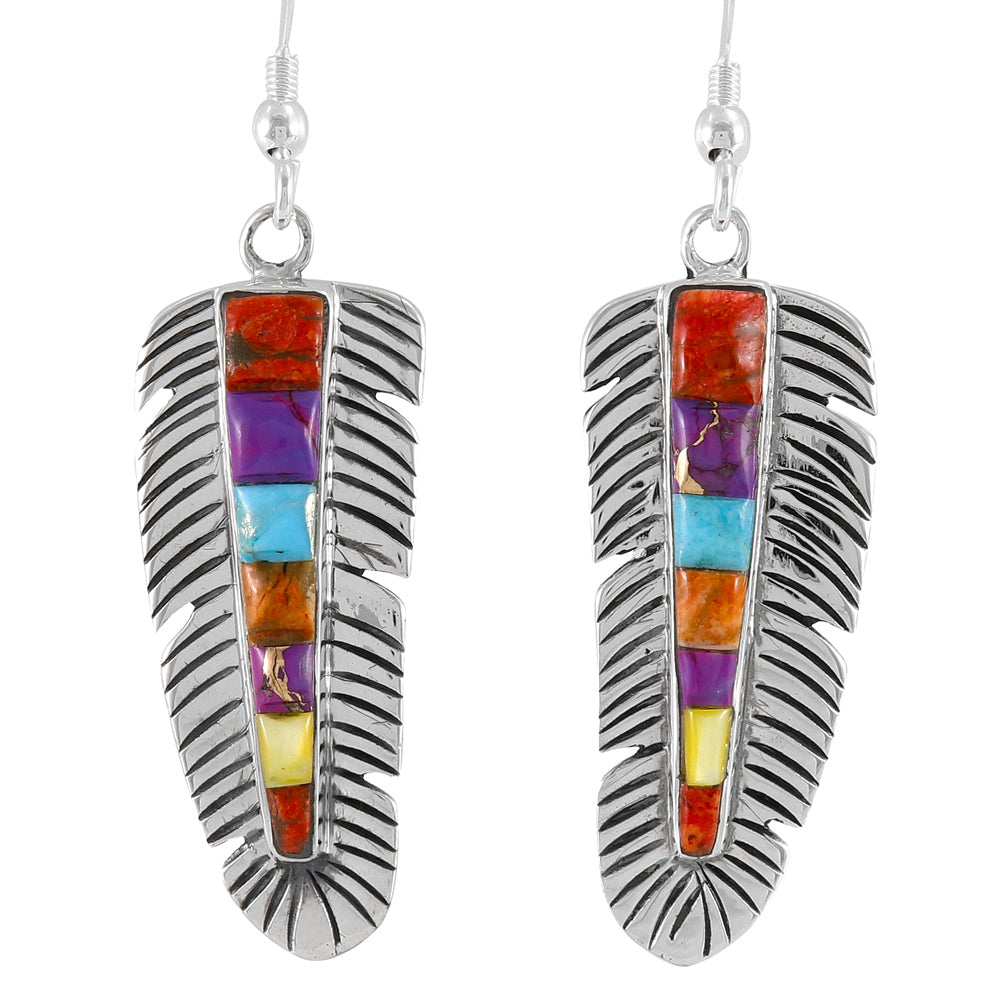 Feather Multi Gemstone Earrings SilverBronzé E1016-LG-SB-C71 (Larger Version)