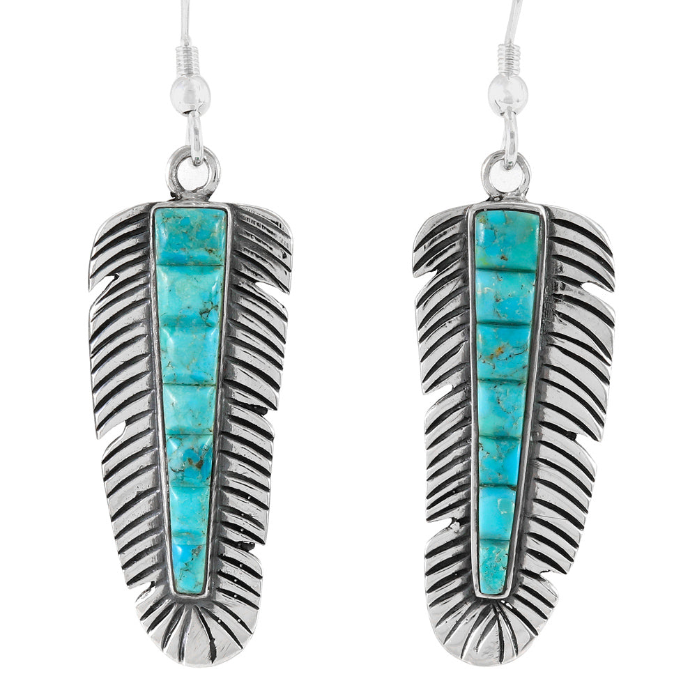 Feather Turquoise Earrings SilverBronzé E1016-LG-SB-C75 (Larger Version)