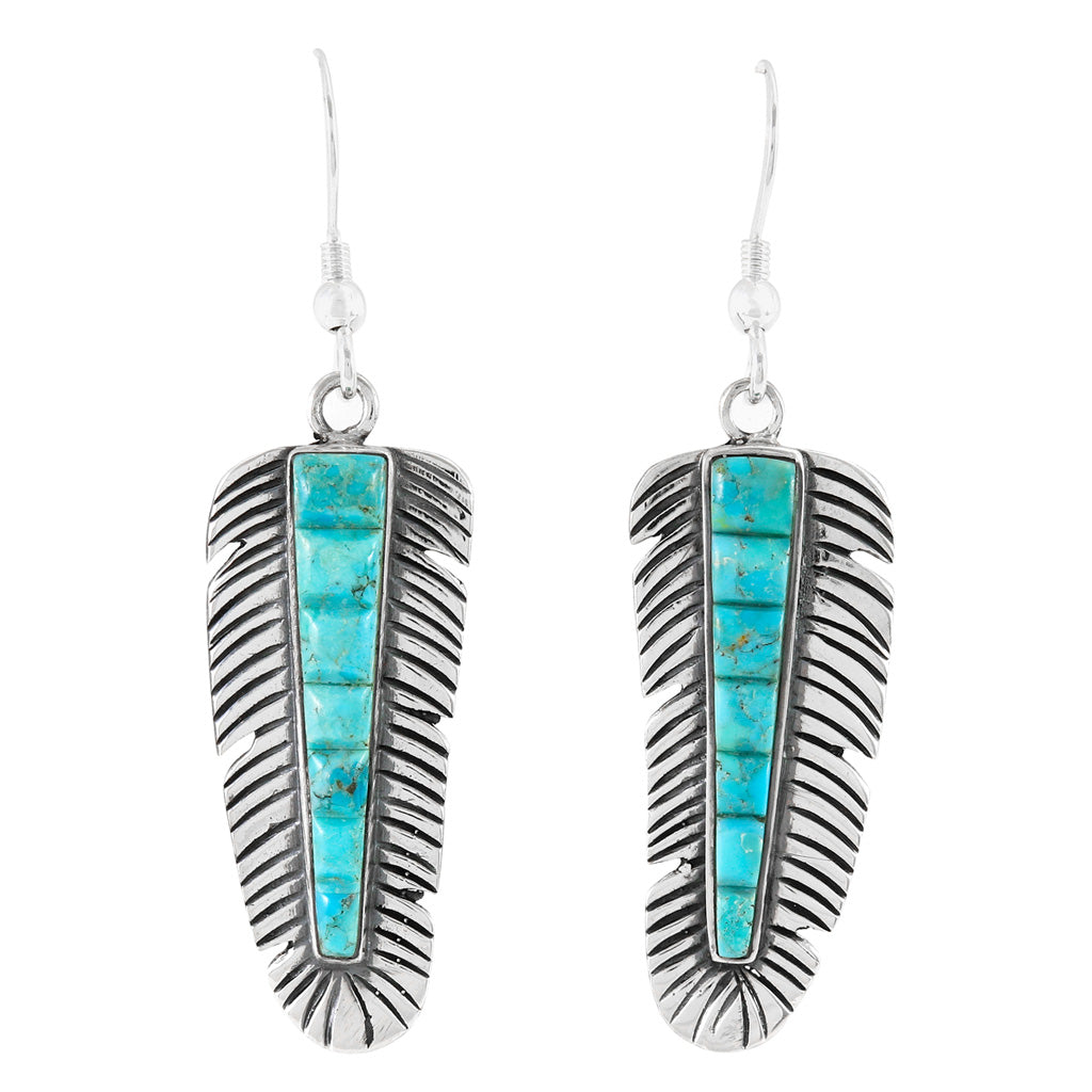 FINAL CLEARANCE - Feather Turquoise Earrings SilveryCopper™ E1016-LG-SB-C75 (Larger Version)
