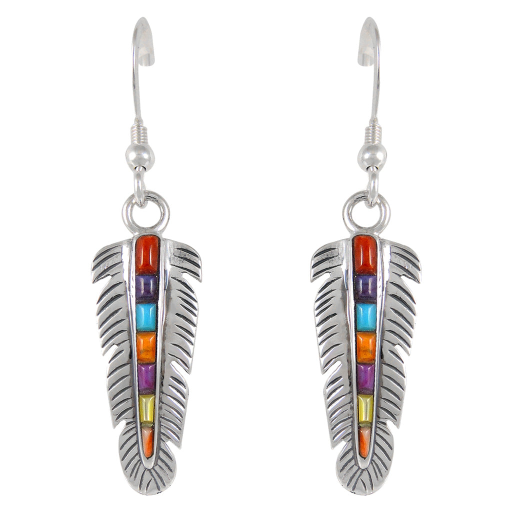 Feather Multi Gemstone Earrings SilverBronzé E1016-SM-SB-C51