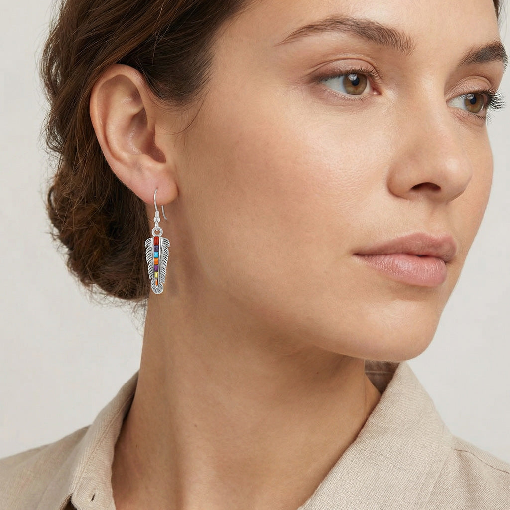 FINAL CLEARANCE - Feather Multi Gemstone Earrings SilveryCopper™ E1016-SM-SB-C51