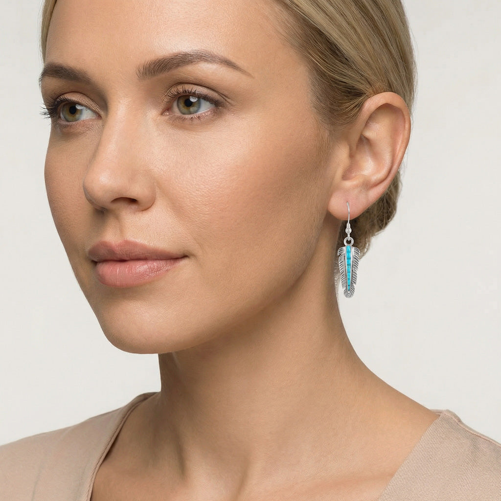 Sterling Silver Feather Earrings Turquoise E1016-SM-C55