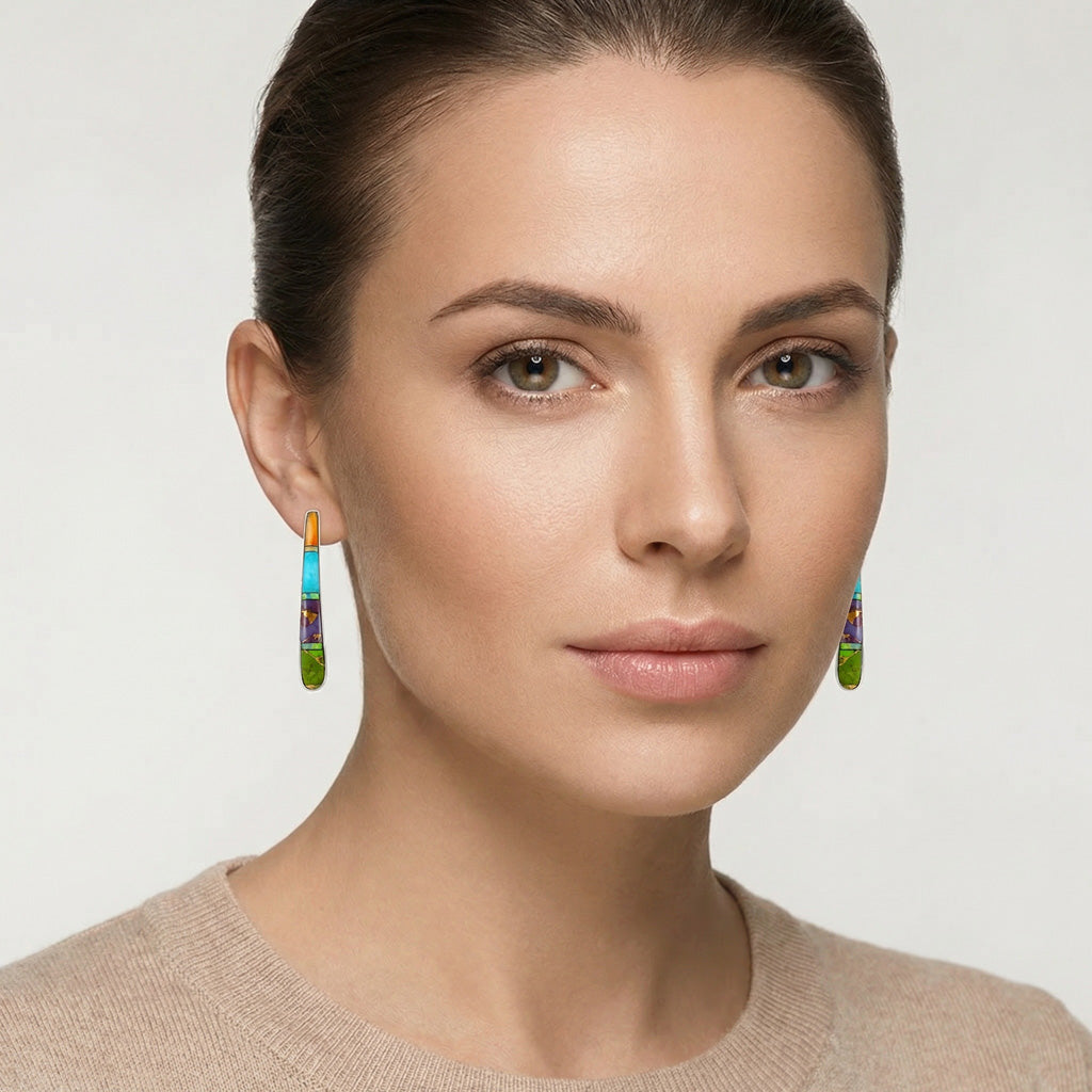 FINAL CLEARANCE - Multi Gemstone Earrings SilveryCopper™ E1031-LG-SB-C01 (Larger Version)