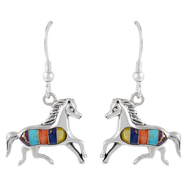 Sterling Silver Horse Earrings Multicolor E1053-C01