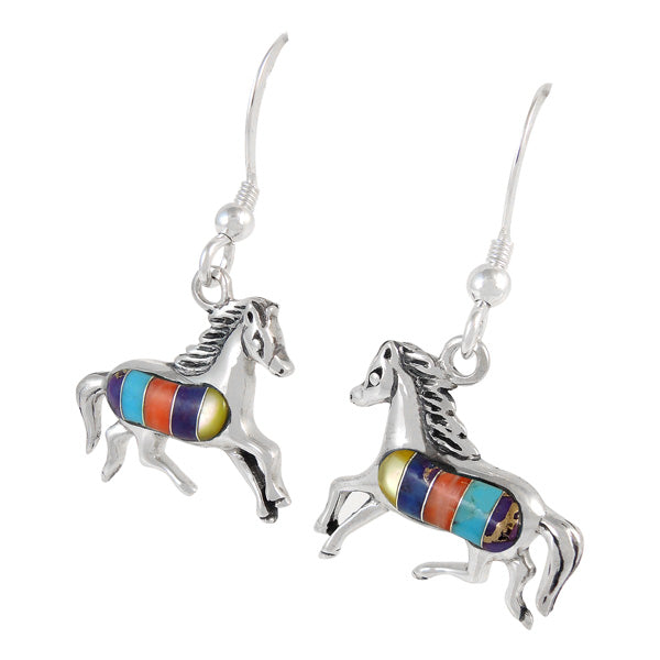 Sterling Silver Horse Earrings Multicolor E1053-C01
