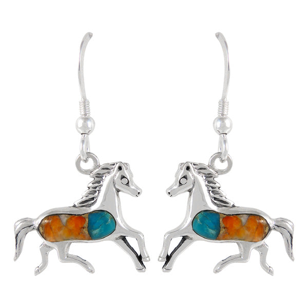 Sterling Silver Horse Earrings Spiny Turquoise E1053-C89
