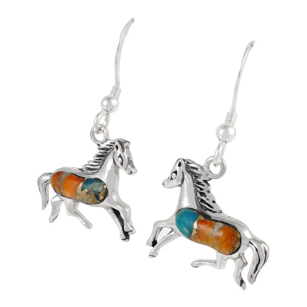 Sterling Silver Horse Earrings Spiny Turquoise E1053-C89
