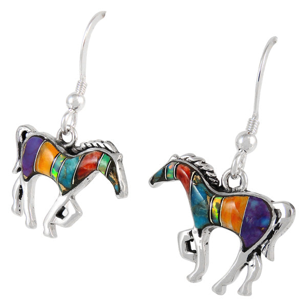 Sterling Silver Horse Earrings Multicolor E1054-C00