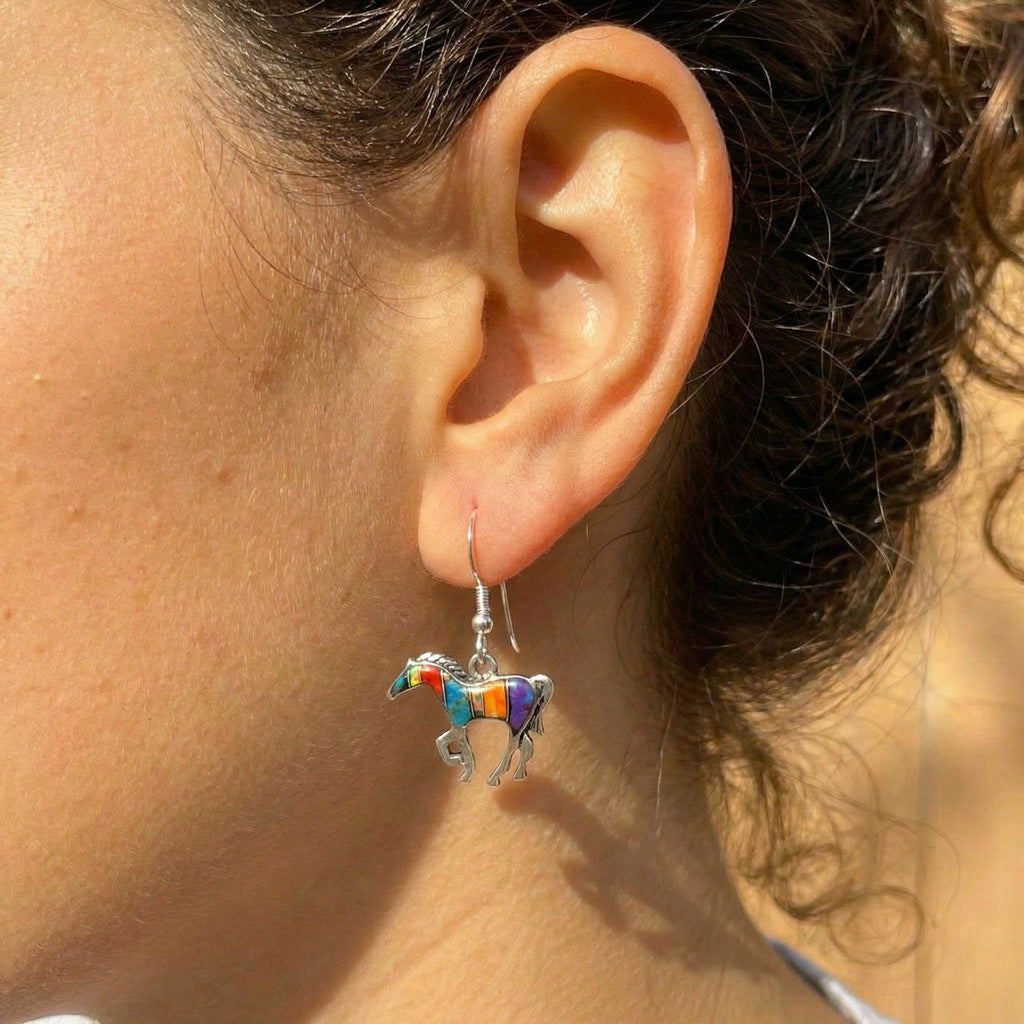 Multi Gemstone Horse Earrings SilverBronzé E1054-SB-C00