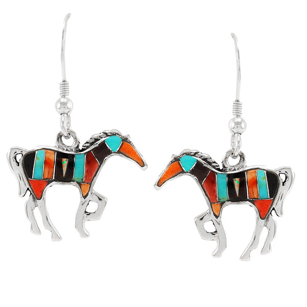 Horse Multicolor Earrings Sterling Silver E1054-C01B