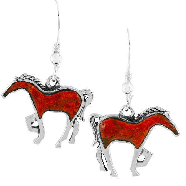 Coral Horse Earrings Sterling Silver E1054-C74