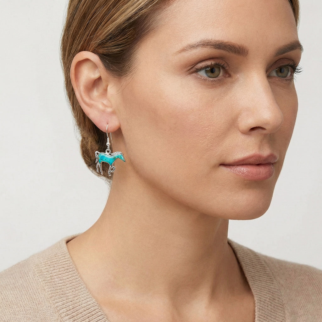 Turquoise Horse Earrings Sterling Silver E1054-C75