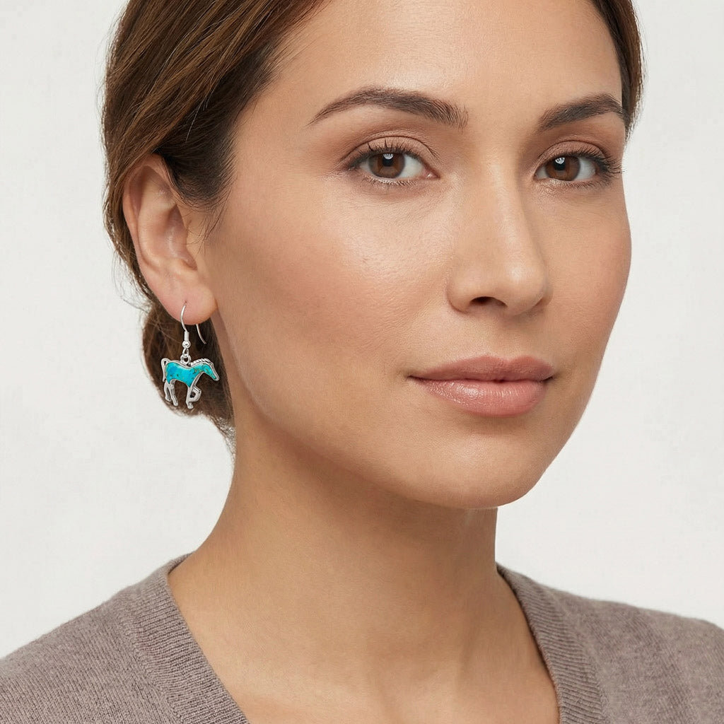 Turquoise Horse Earrings Sterling Silver E1054-C75