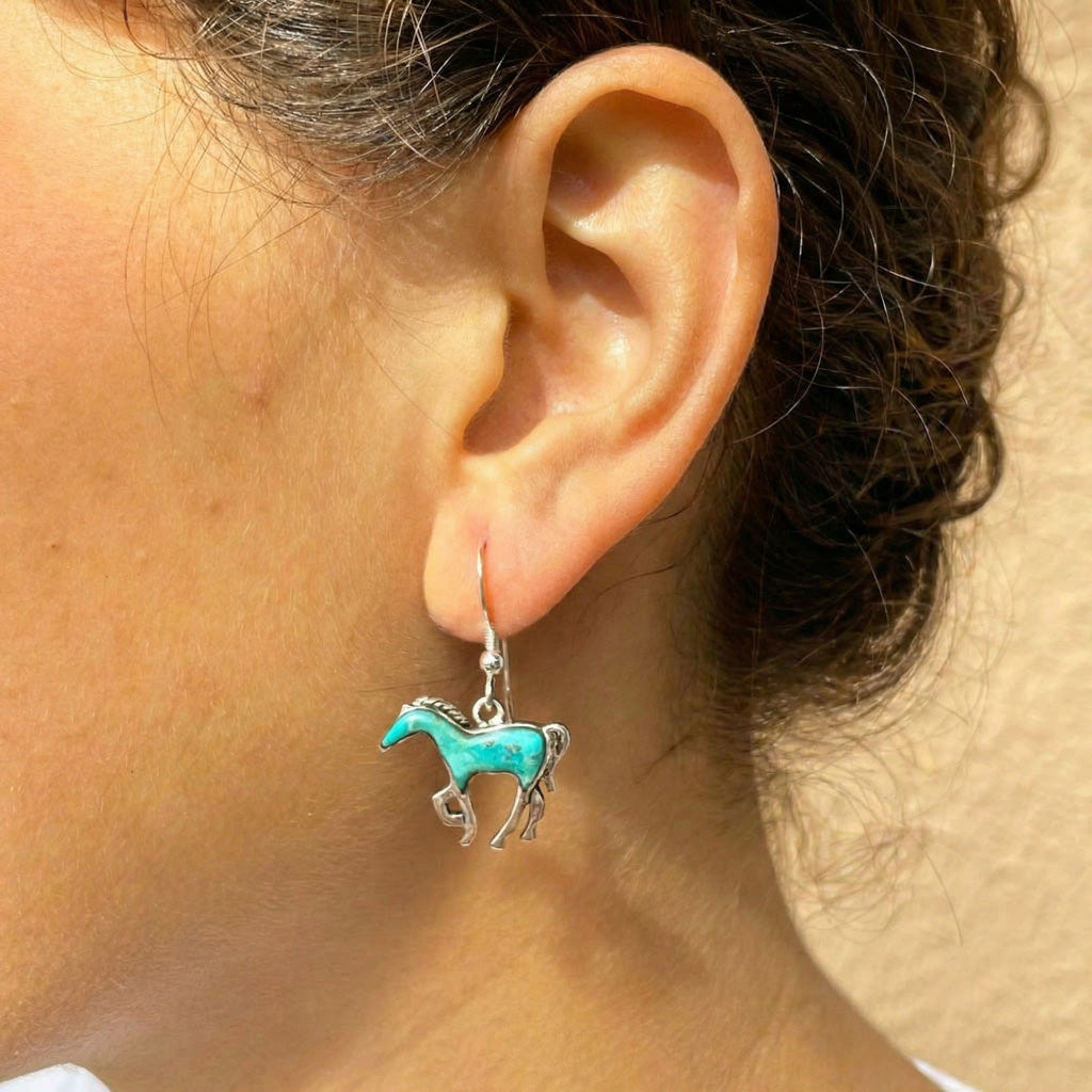 Turquoise Horse Earrings Sterling Silver E1054-C75
