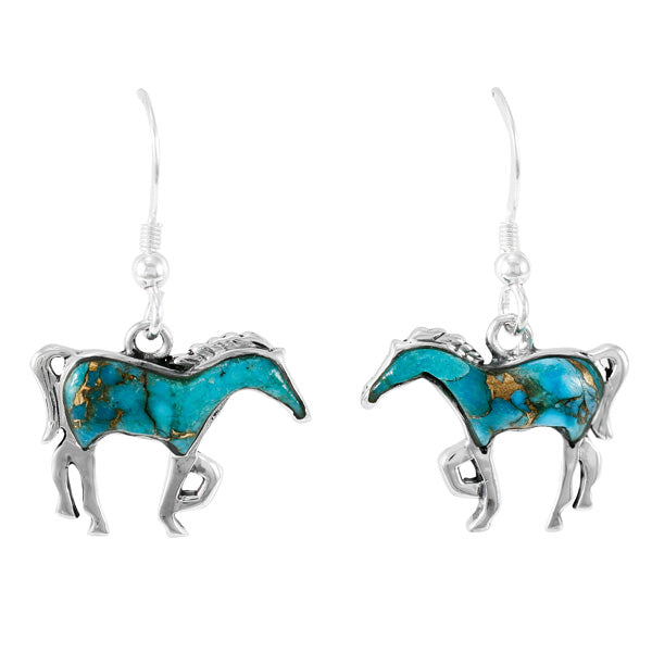 Matrix Turquoise Horse Earrings Sterling Silver E1054-C84