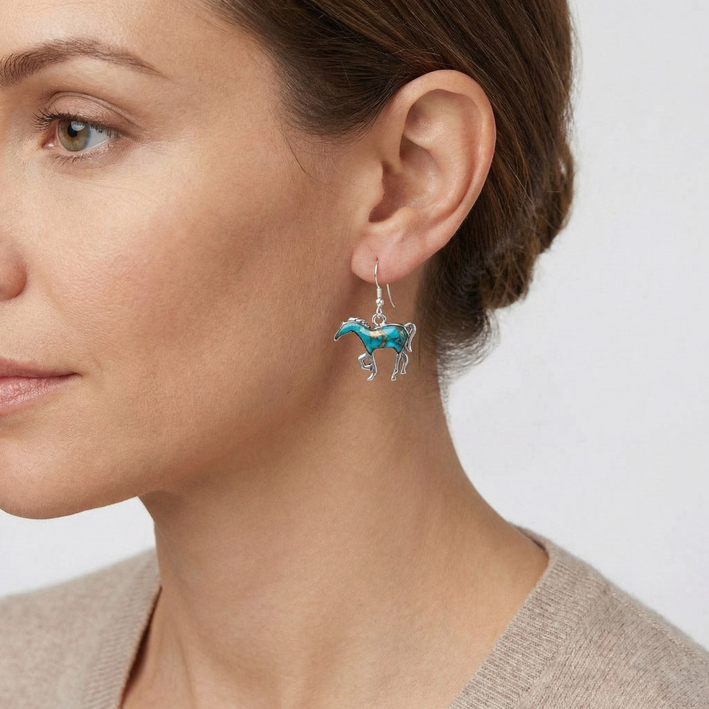 Matrix Turquoise Horse Earrings Sterling Silver E1054-C84