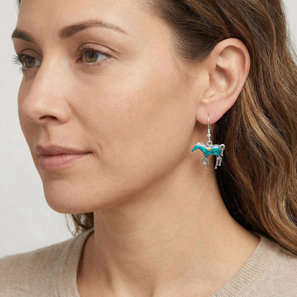 Matrix Turquoise Horse Earrings Sterling Silver E1054-C84