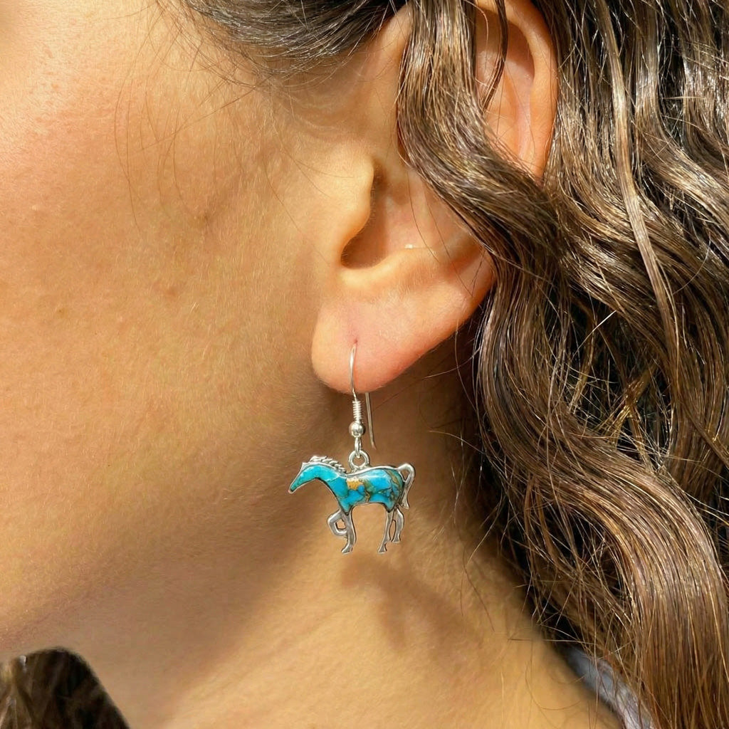 Matrix Turquoise Horse Earrings Sterling Silver E1054-C84