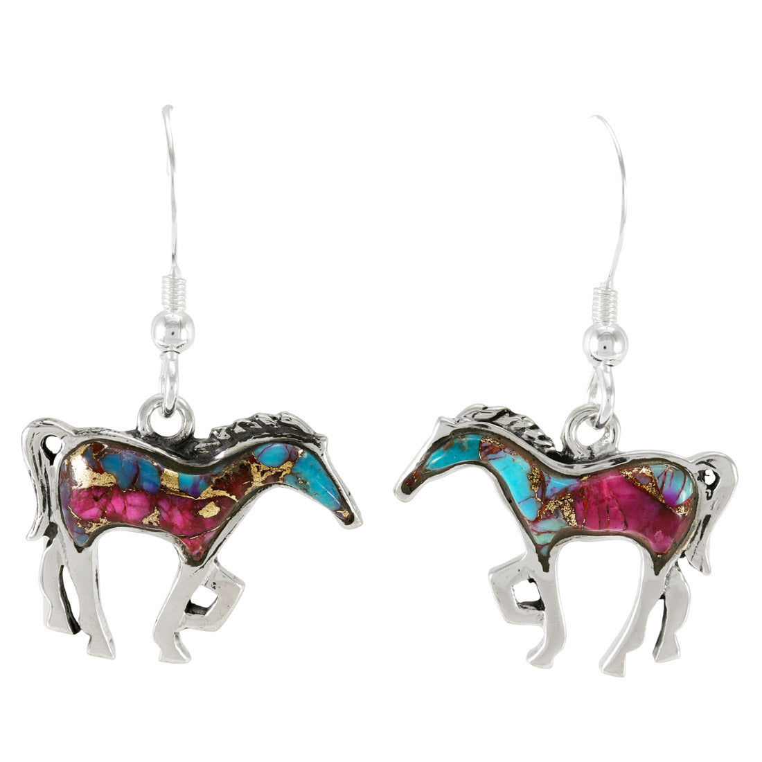 Horse Rainbow Spiny Earrings Sterling Silver E1054-C91