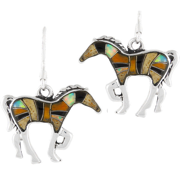 Sterling Silver Horse Earrings Multicolor E1054-C34-B