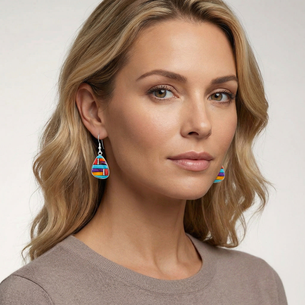 Multicolor Drop Earrings Sterling Silver E1058-C51