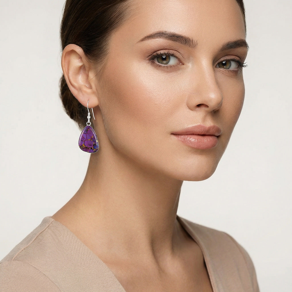 Purple Turquoise Drop Earrings Sterling Silver E1058-C77