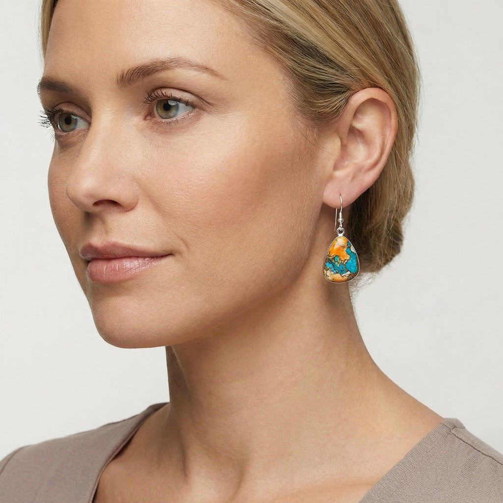 FINAL CLEARANCE - Spiny Turquoise Earrings SilveryCopper™ E1058-SB-C89