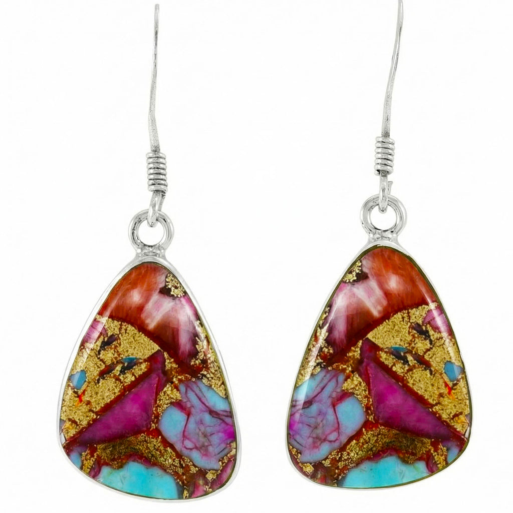 Rainbow Spiny Turquoise Earrings SilverBronzé E1058-SB-C91