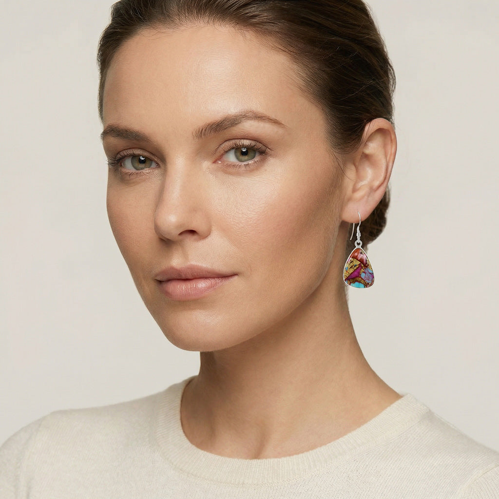 Rainbow Spiny Turquoise Earrings SilverBronzé E1058-SB-C91