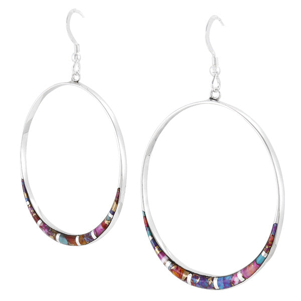 Rainbow Spiny Turquoise Hoop Earrings Sterling Silver E1064-C91