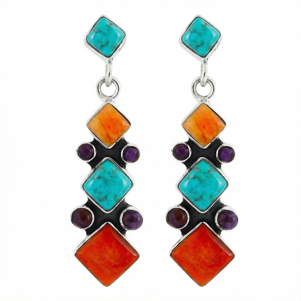 Multi Gemstone Earrings SilverBronzé E1069-SM-SB-C71