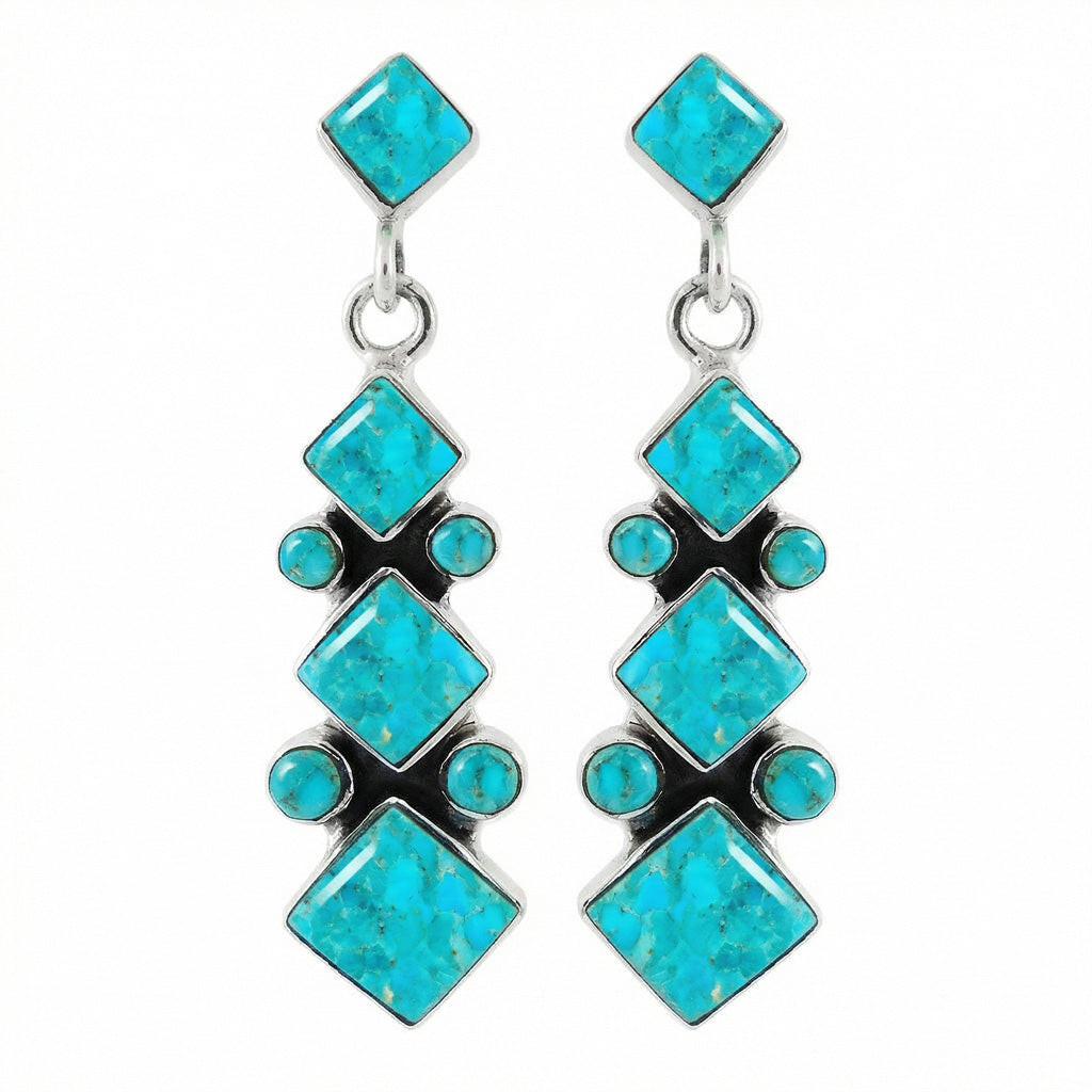 Sterling Silver Flower Earrings Turquoise E1069-C75