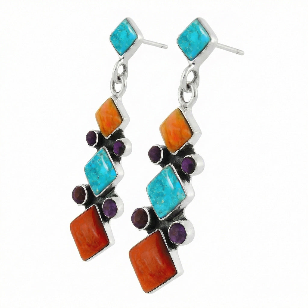 Multi Gemstone Earrings SilverBronzé E1069-SM-SB-C71