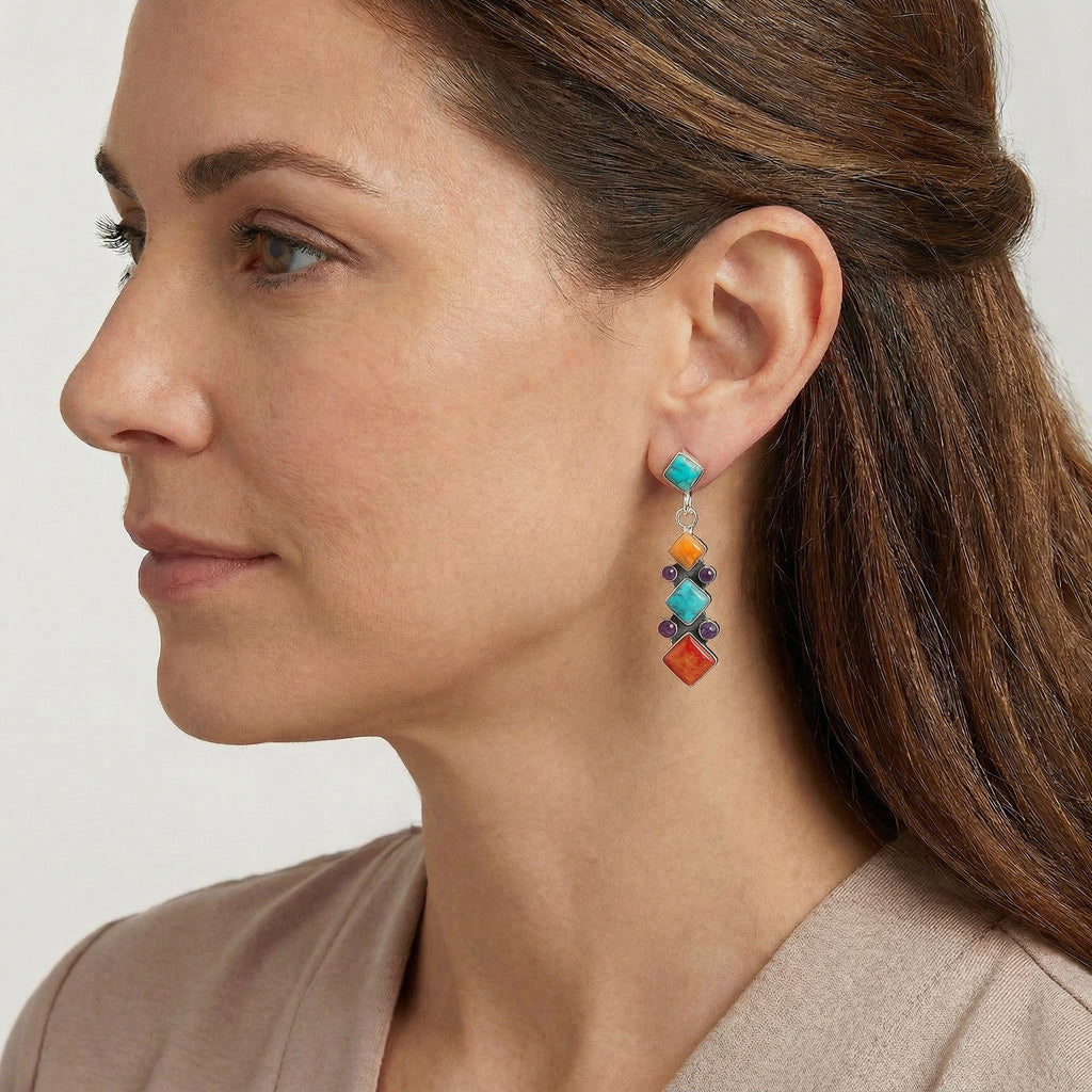 Multi Gemstone Earrings SilverBronzé E1069-SM-SB-C71