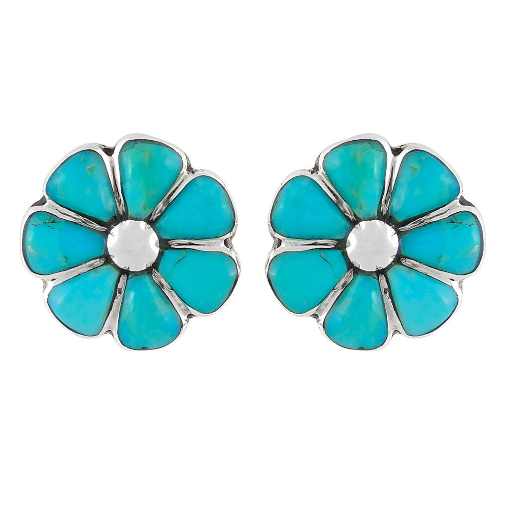 Sterling Silver Flower Earrings Turquoise E1070-C75