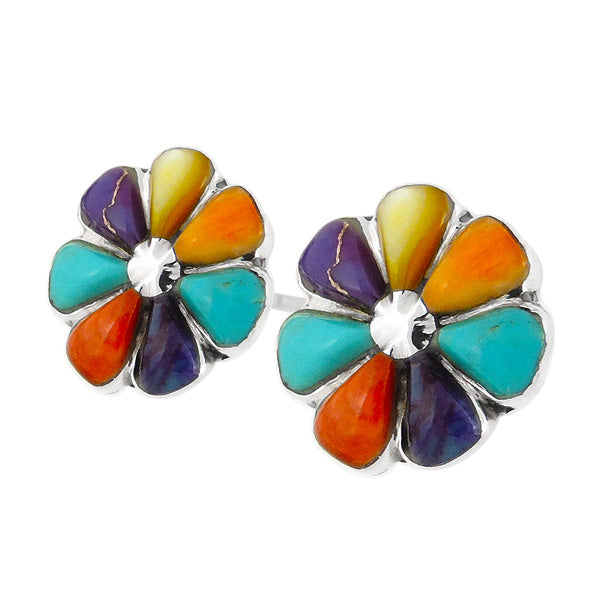 Sterling Silver Flower Earrings Multicolor E1070-C71