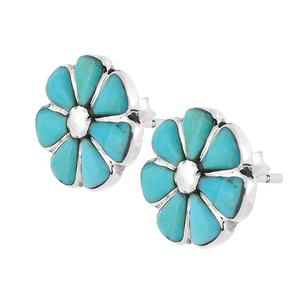 Sterling Silver Flower Earrings Turquoise E1070-C75