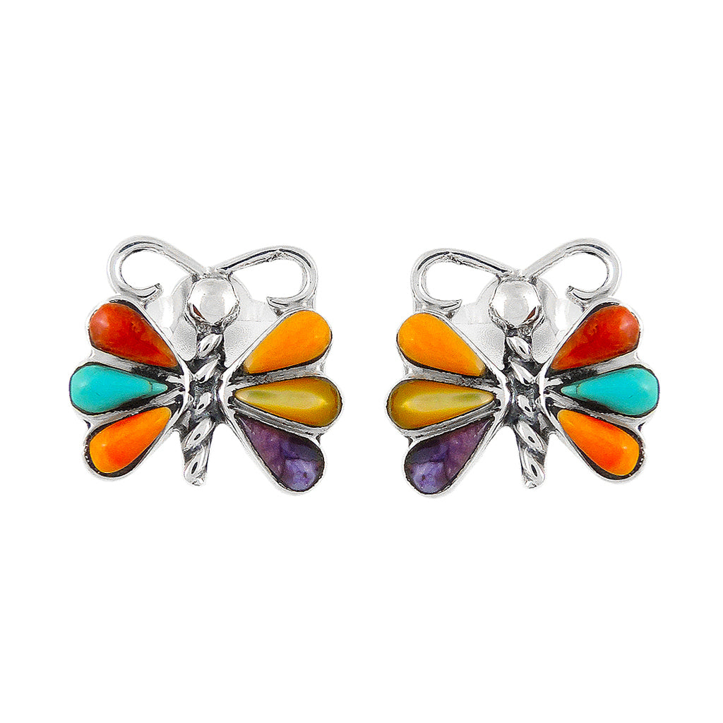Sterling Silver Butterfly Earrings Multicolor E1077-C71