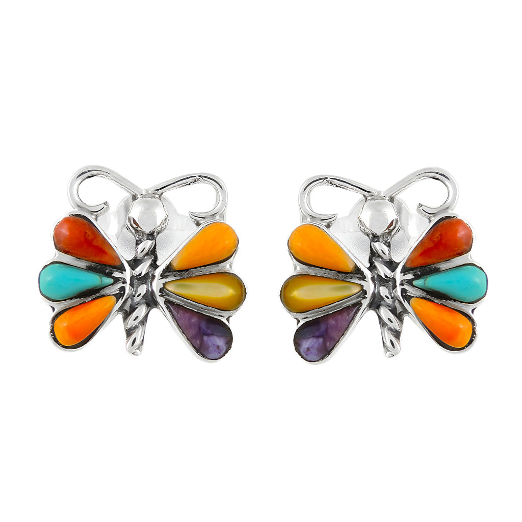 Butterfly Multi Gemstone Earrings SilverBronzé E1077-SB-C71