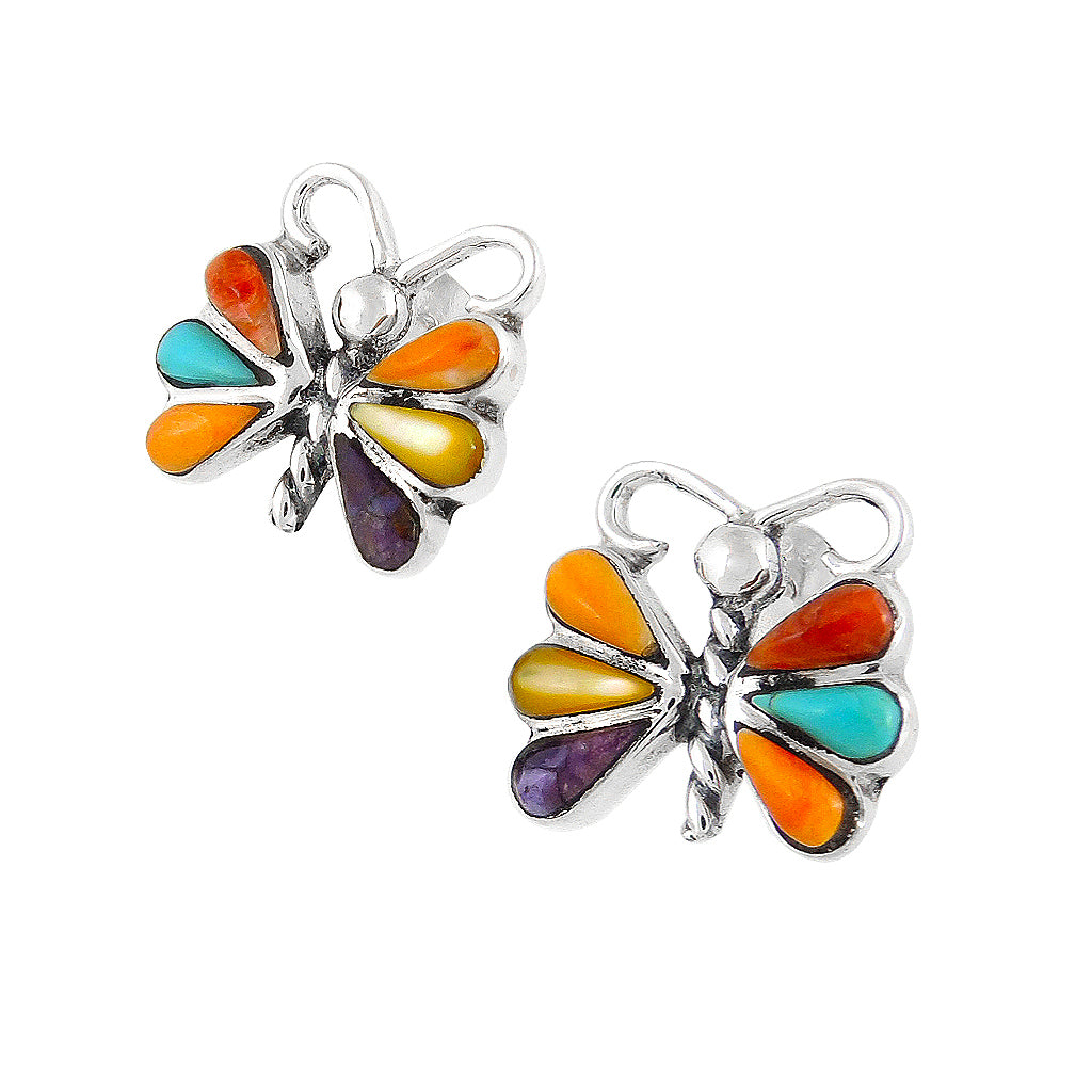 Sterling Silver Butterfly Earrings Multicolor E1077-C71
