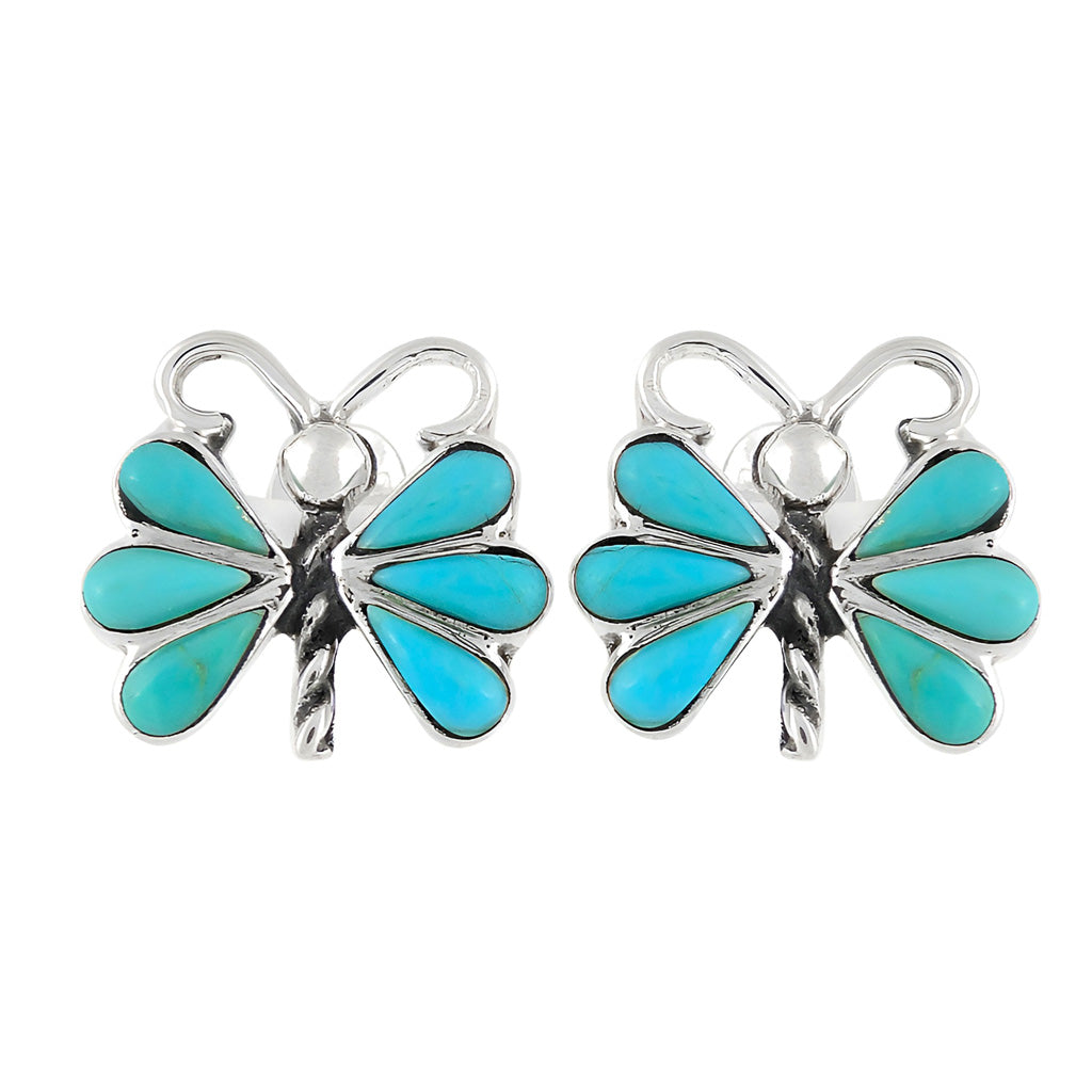 Butterfly Turquoise Earrings SilverBronzé E1077-SB-C75