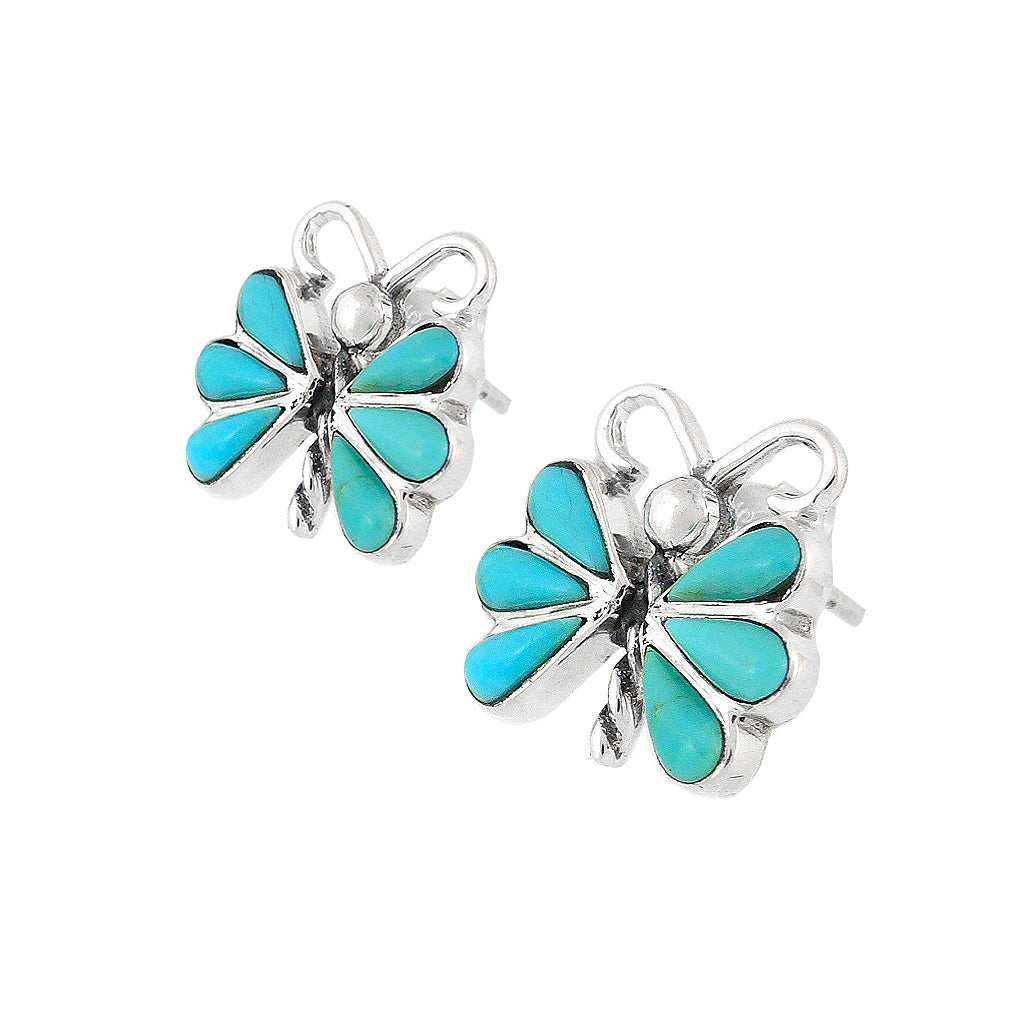 Sterling Silver Butterfly Earrings Turquoise E1077-C75