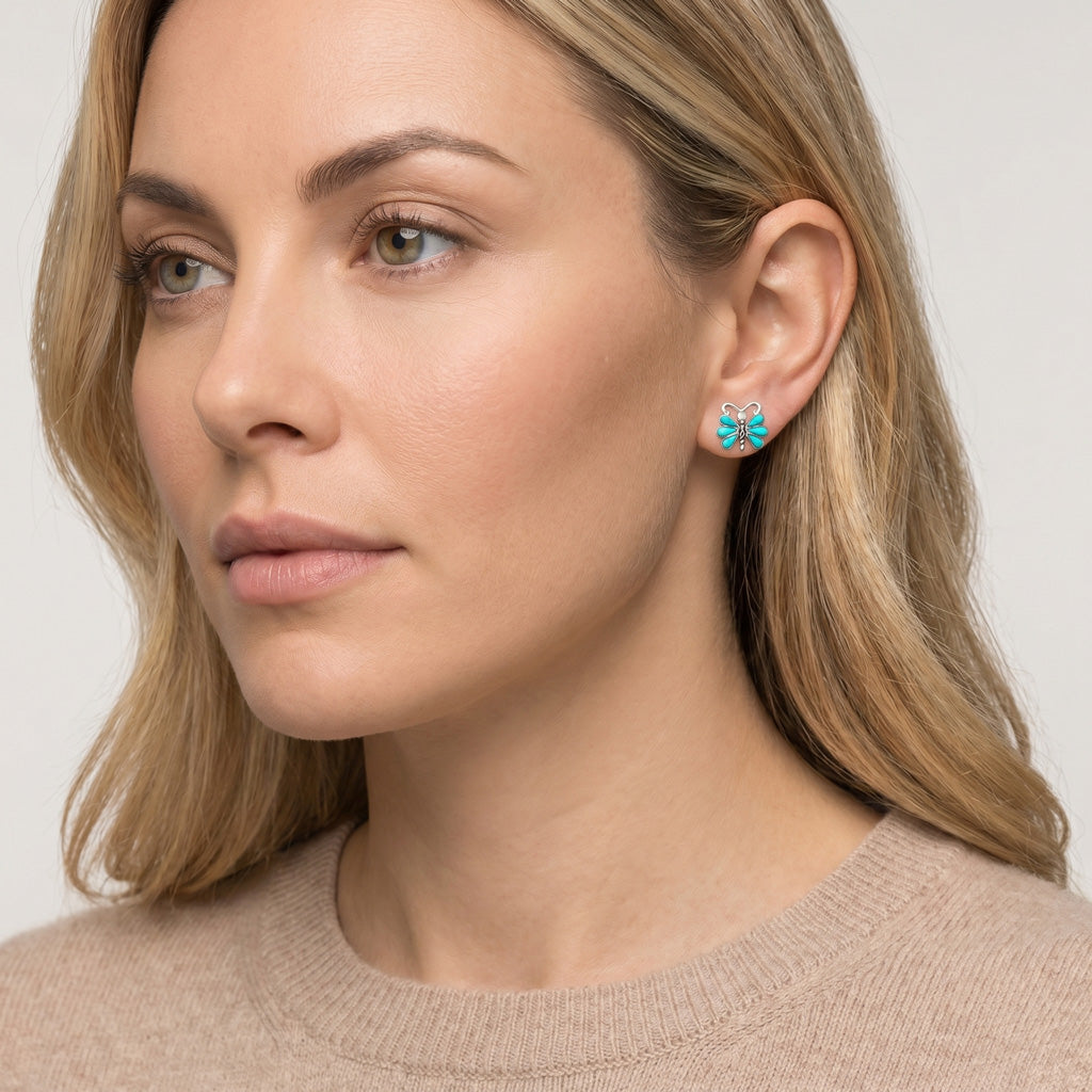 Sterling Silver Butterfly Earrings Turquoise E1077-C75