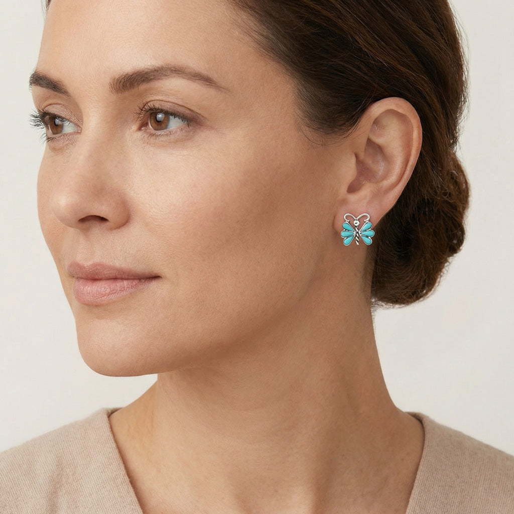 FINAL CLEARANCE - Butterfly Turquoise Earrings SilveryCopper™ E1077-SB-C75