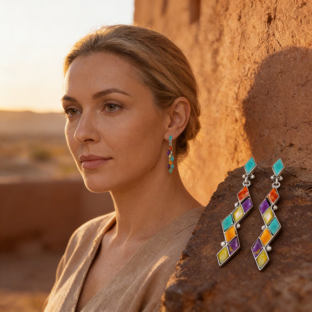 Multi Gemstone Earrings SilverBronzé E1079-LG-SB-C71 (Larger Version)